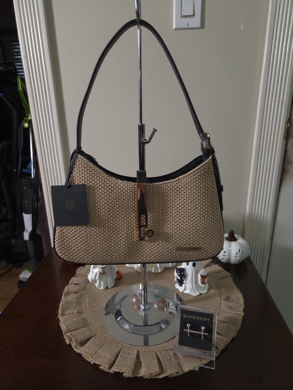 NWT House Of Harlow 1960 Black Trim Beige Woven Shoulder Bag Bundle